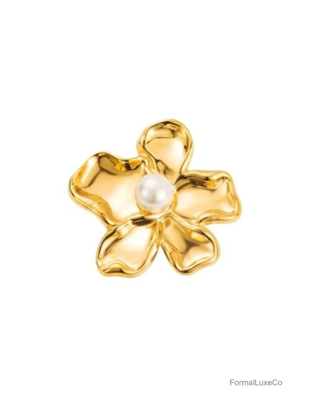 Gold Pearl Flower Brooch Pin for Women Chunky Floral Statement Vintage Style